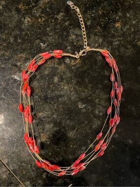 Red beaded Multi Strand Layered Necklace
